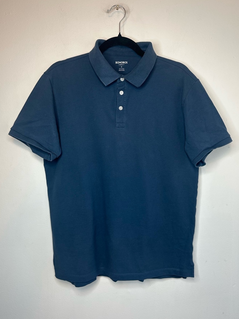 Bonobos Men’s Polo Tee Blue Button Collar Size Medium M Standard Fit 100% Cotton